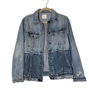 Hidden Distressed Two Tone Denim Jean Jacket Womens Extra Small